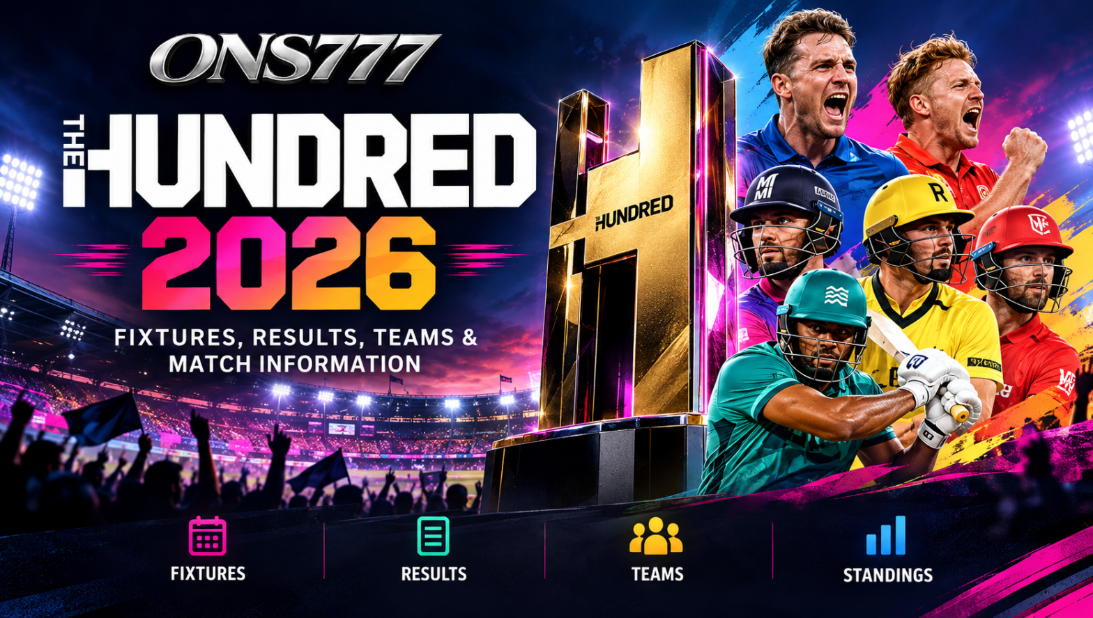 The Hundred 2026 Fixtures, Results, Teams & Match Information