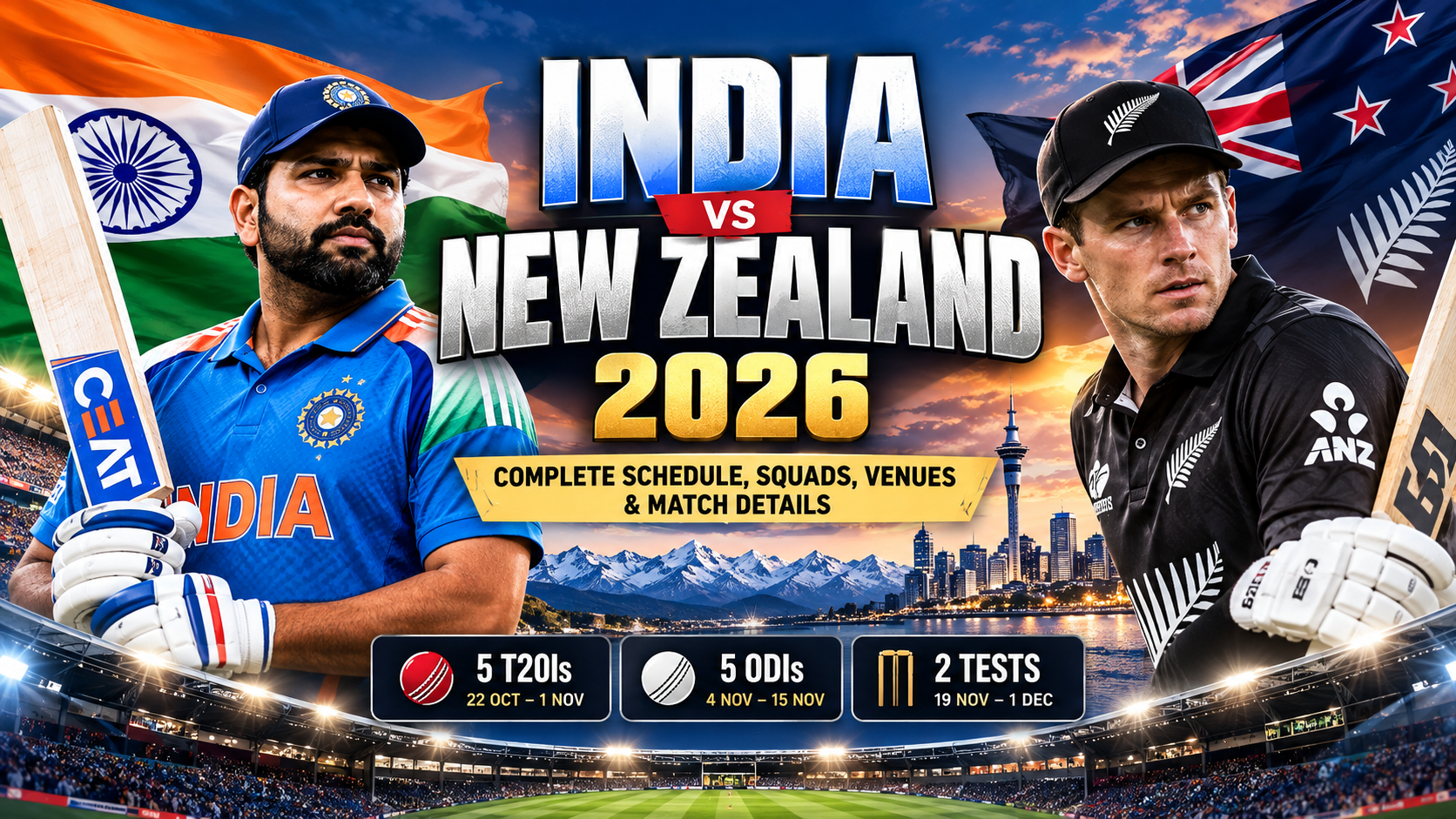 India vs New Zealand 2026: Schedule, Squads & Venues